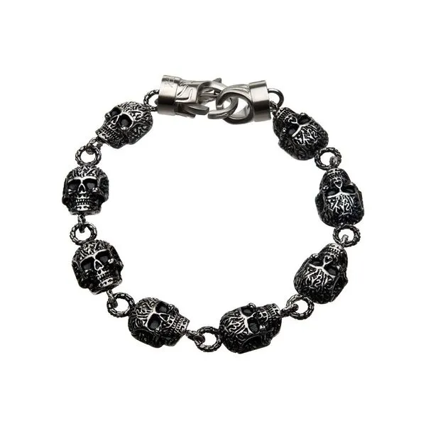 Steel Matte Finished Skull Chain Bracelet Image 2 Ken Walker Jewelers Gig Harbor, WA