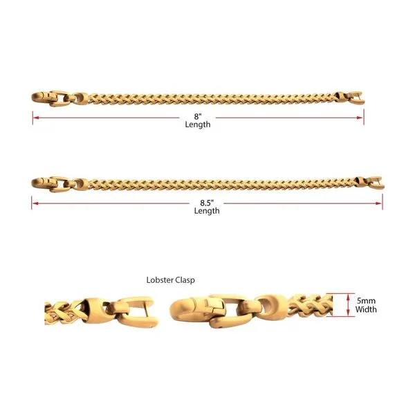 5mm 18Kt Gold IP Steel Sandblast Franco Chain Bracelet Image 5 SIERRA MOON Auburn, CA