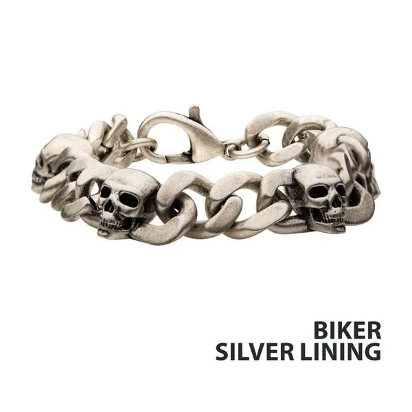 Stainless Steel Silver IP with Skull Design Chunky Chain Bracelet Rihner's Jewelry Gretna, LA