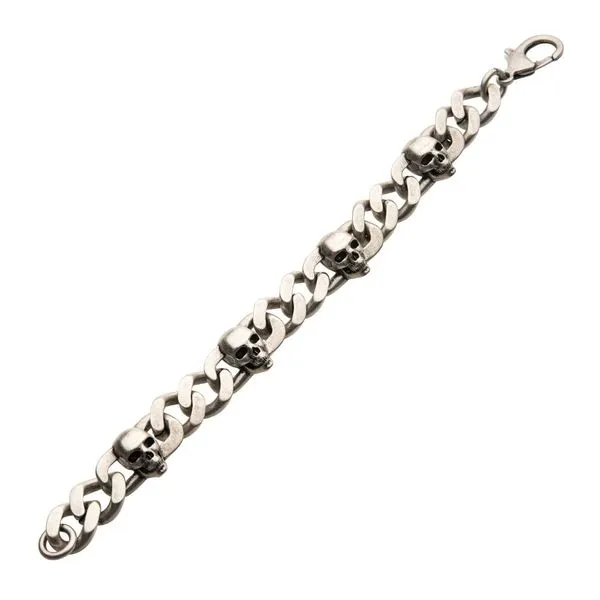 Stainless Steel Silver IP with Skull Design Chunky Chain Bracelet Image 2 Rihner's Jewelry Gretna, LA