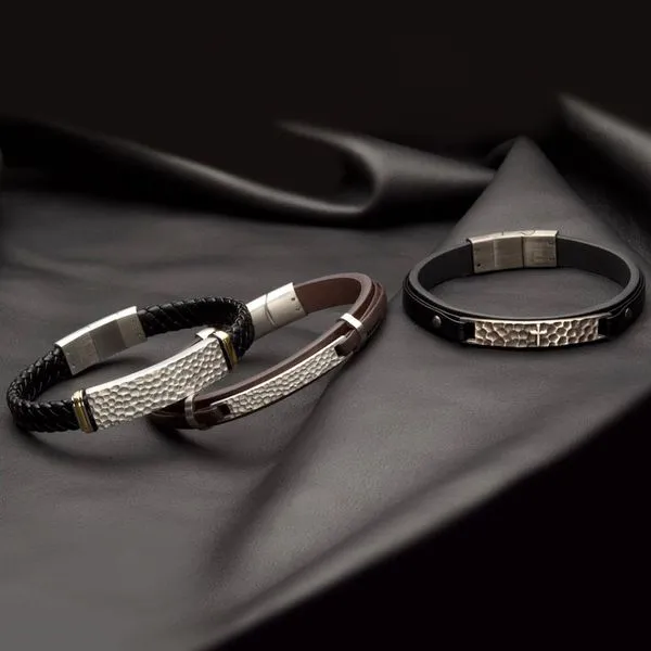 Black Leather with Blacksmith Hammered ID Bracelet Image 4 Ask Design Jewelers Olean, NY