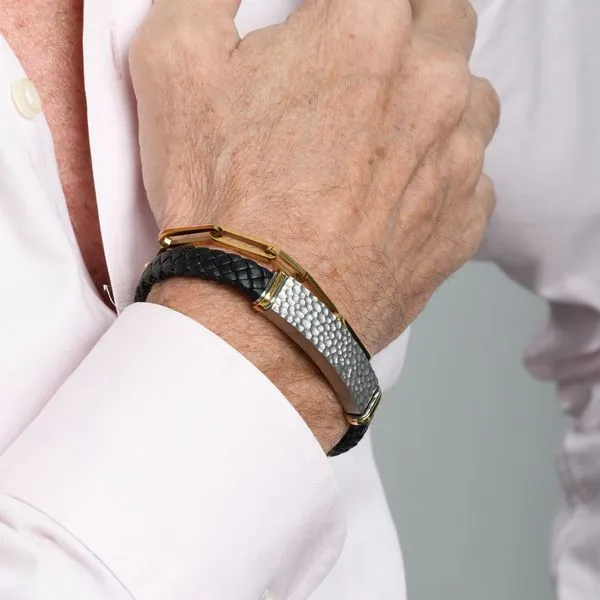 Black Leather with Blacksmith Hammered ID Bracelet Image 5 Ask Design Jewelers Olean, NY