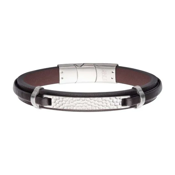Brown Leather Strapped with Hammered ID Bracelet Banks Jewelers Burnsville, NC