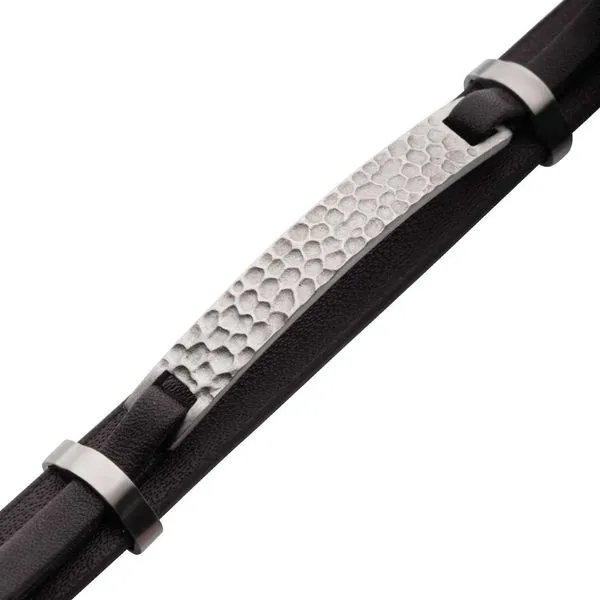 Brown Leather Strapped with Hammered ID Bracelet Image 3 Banks Jewelers Burnsville, NC