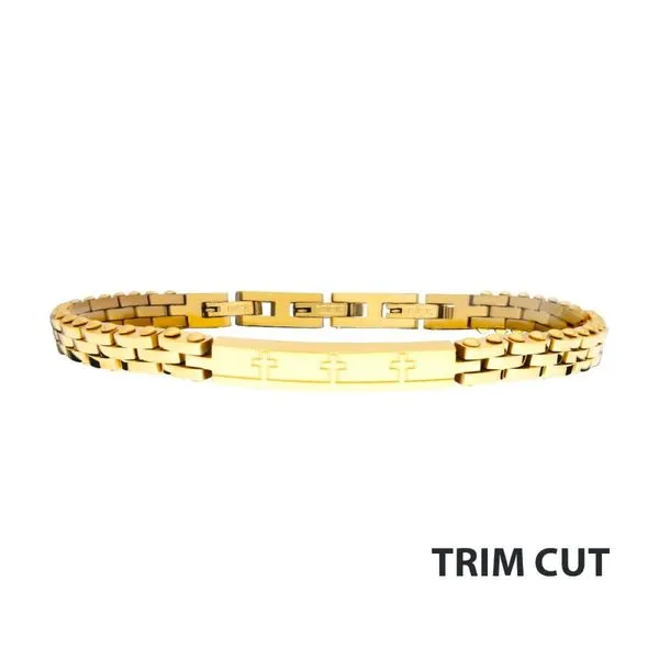 Trim Cut with Etched Cross 18Kt Gold IP Bracelet Daniel Jewelers Brewster, NY