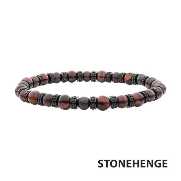 Black Steel Disks Alternating with Genuine Rainbow Jasper & Tiger Eye Stone Beads Bracelet Alan Miller Jewelers Oregon, OH