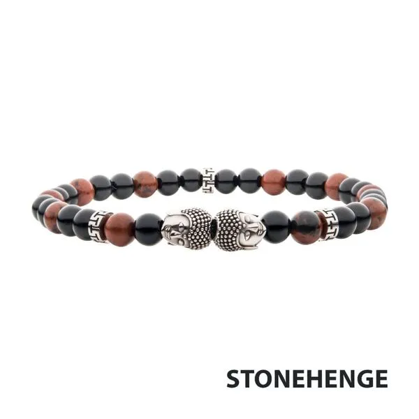 Steel Buddha Head Beads with Genuine Mahogany Obsidian Stone Beads Bracelet Alan Miller Jewelers Oregon, OH