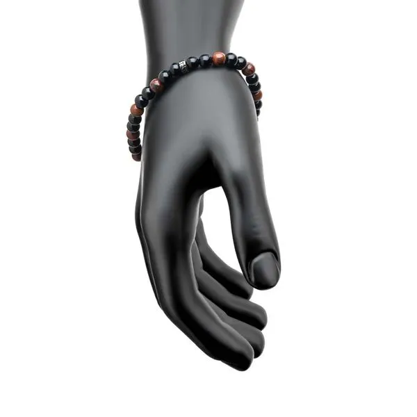 Steel Buddha Head Beads with Genuine Mahogany Obsidian Stone Beads Bracelet Image 3 Alan Miller Jewelers Oregon, OH