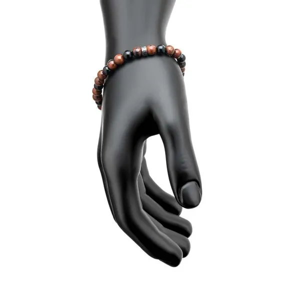 Steel Skull Beads with Genuine Mahogany Obsidian Stone Beads Bracelet Image 3 Cellini Design Jewelers Orange, CT