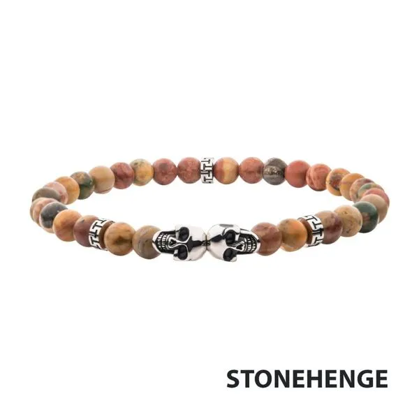 Steel Skull Beads with Genuine Fossil Jasper Stone Beads Bracelet Legacy Diamond & Gems Sheridan, WY