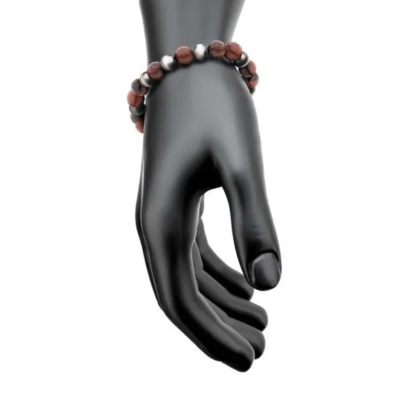 Gun Metal IP Buddha Curb Chain with Genuine Mahogany Obsidian Stone Beads Bracelet Image 3 Valentine's Fine Jewelry Dallas, PA