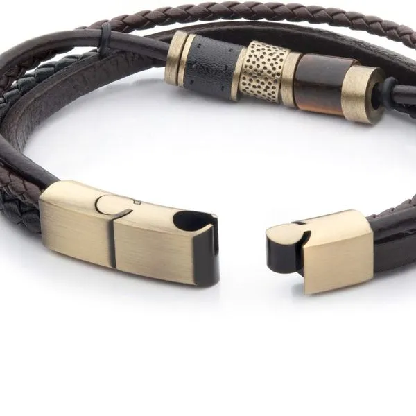 Black & Brown Leather with Tiger's Eye Stone Bead Multi-Strand Bracelet Image 3 Daniel Jewelers Brewster, NY