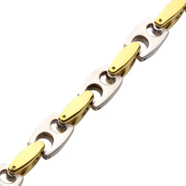 18Kt Gold IP Stainless Steel Anchor Link Chain Two-tone Bracelet Image 3 Daniel Jewelers Brewster, NY