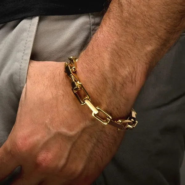 10mm High Polished Finish 18Kt Gold IP Heavy Flat Square Link Bracelet Image 4 Valentine's Fine Jewelry Dallas, PA