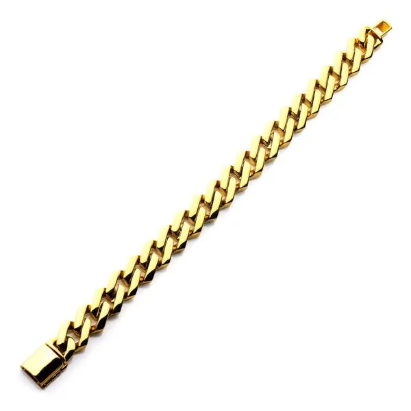 10mm High Polished Finish 18Kt Gold IP Diamond Prong Cuban Link Bracelet Image 2 Morin Jewelers Southbridge, MA