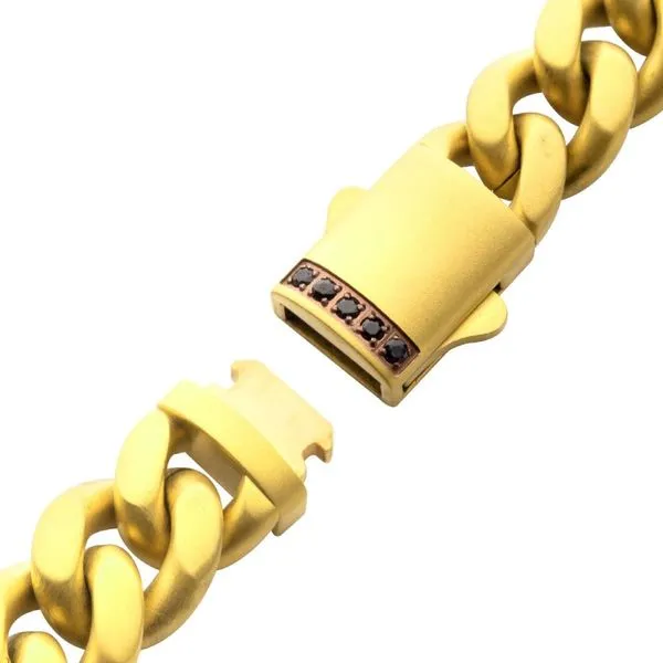 10mm 18Kt Gold IP Steel Matte Finish Miami Cuban Chain Bracelet with Genuine Black Sapphire Image 3 Rihner's Jewelry Gretna, LA