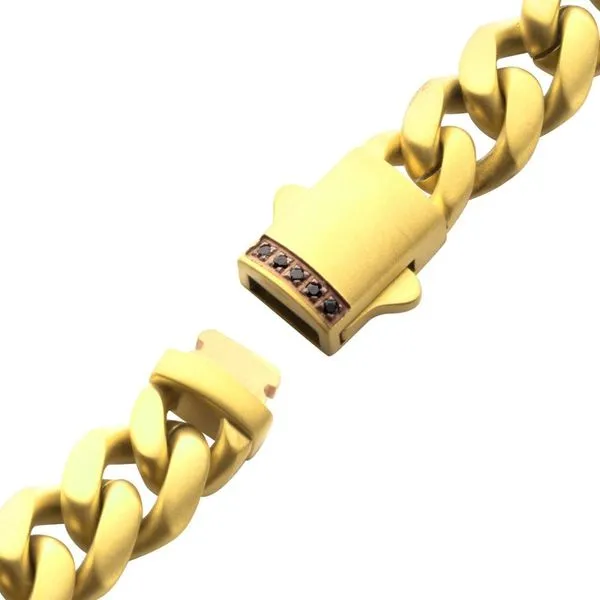 8mm 18Kt Gold IP Steel Matte Finish Miami Cuban Chain Bracelet with Genuine Black Sapphire Image 3 Cellini Design Jewelers Orange, CT