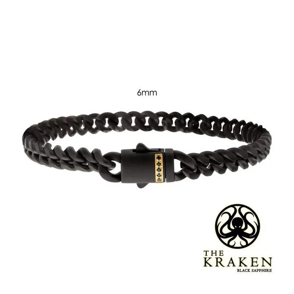 6mm Black IP Steel Matte Finish Miami Cuban Chain Bracelet with 1mm Genuine Black Sapphire Gem Alan Miller Jewelers Oregon, OH
