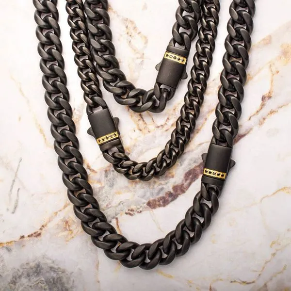 8mm Black IP Steel Matte Finish Miami Cuban Chain Bracelet with Genuine Black Sapphire Gem Image 4 Spath Jewelers Bartow, FL