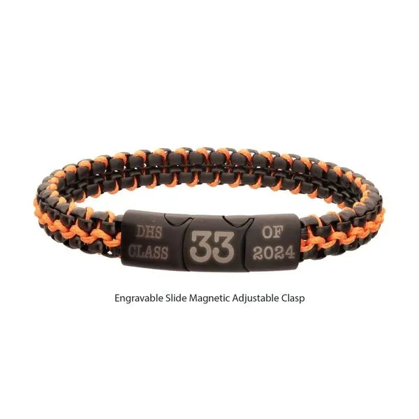 Matte Finish Black IP Stainless Steel Box Chain with Orange Wax Cord Bracelet Image 2 Spath Jewelers Bartow, FL