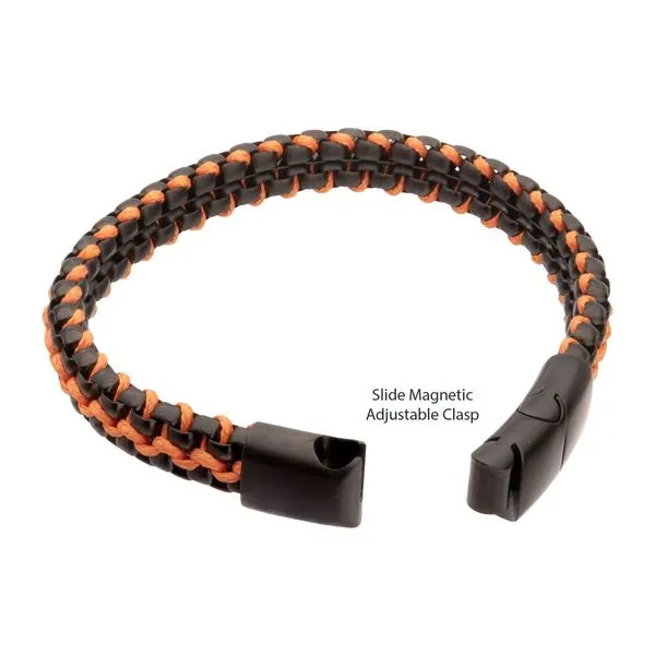 Matte Finish Black IP Stainless Steel Box Chain with Orange Wax Cord Bracelet Image 3 Spath Jewelers Bartow, FL