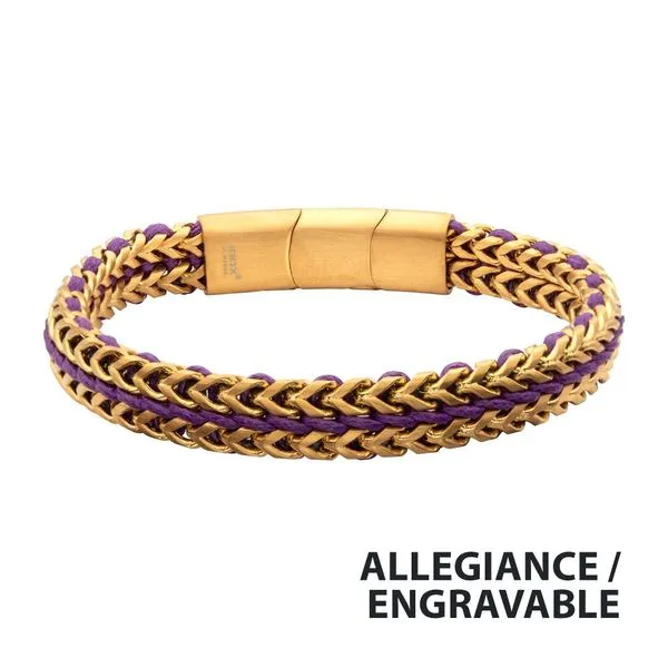 Matte Finish Gold IP Stainless Steel Foxtail Chain with Purple Wax Cord Bracelet Carroll's Jewelers Fort Lauderdale, FL