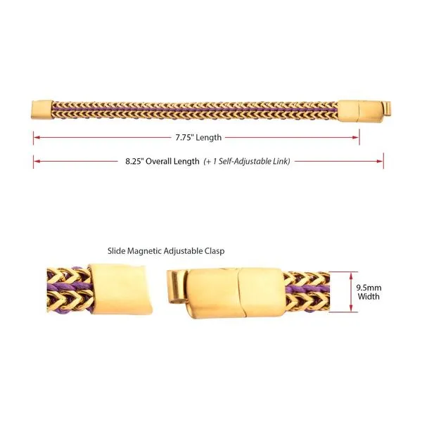 Matte Finish Gold IP Stainless Steel Foxtail Chain with Purple Wax Cord Bracelet Image 4 Carroll's Jewelers Fort Lauderdale, FL