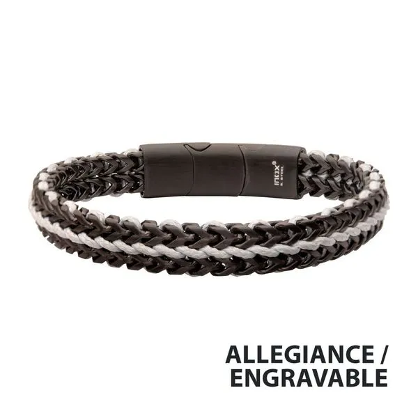 Matte Finish Black IP Stainless Steel Foxtail Chain with White Wax Cord Bracelet Rihner's Jewelry Gretna, LA