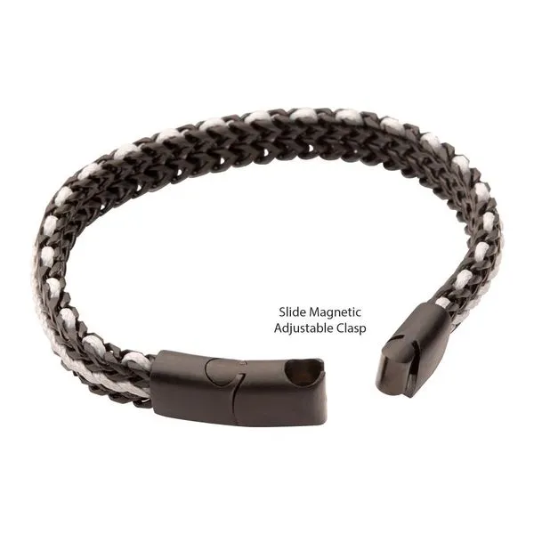 Matte Finish Black IP Stainless Steel Foxtail Chain with White Wax Cord Bracelet Image 3 Alan Miller Jewelers Oregon, OH