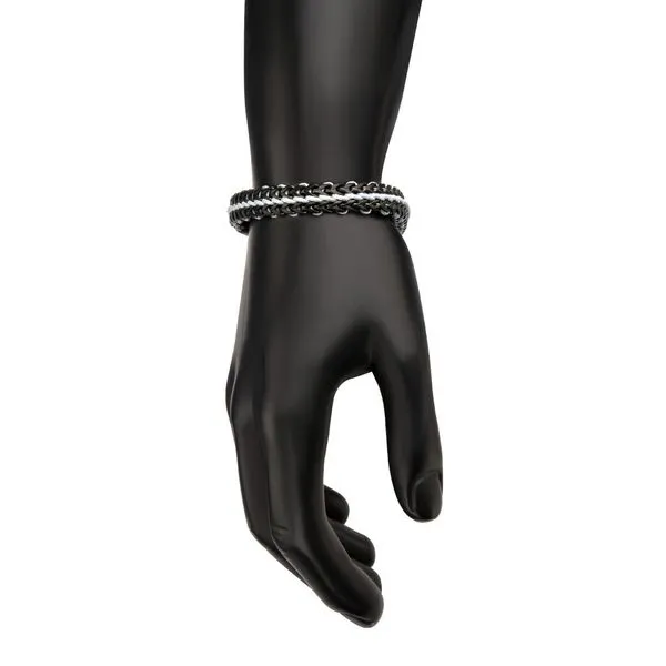 Matte Finish Black IP Stainless Steel Foxtail Chain with White Wax Cord Bracelet Image 5 Rihner's Jewelry Gretna, LA