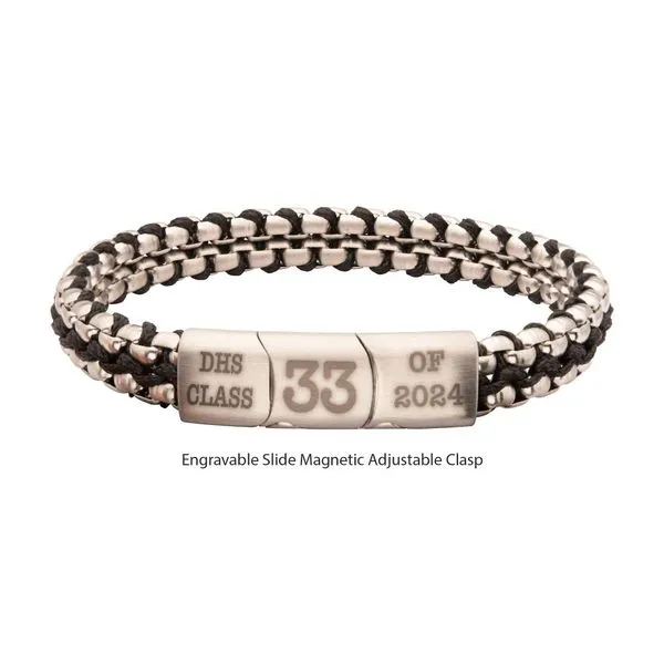 Matte Finish Stainless Steel Box Chain with Black Wax Cord Bracelet Image 2 Woelk's House of Diamonds Russell, KS