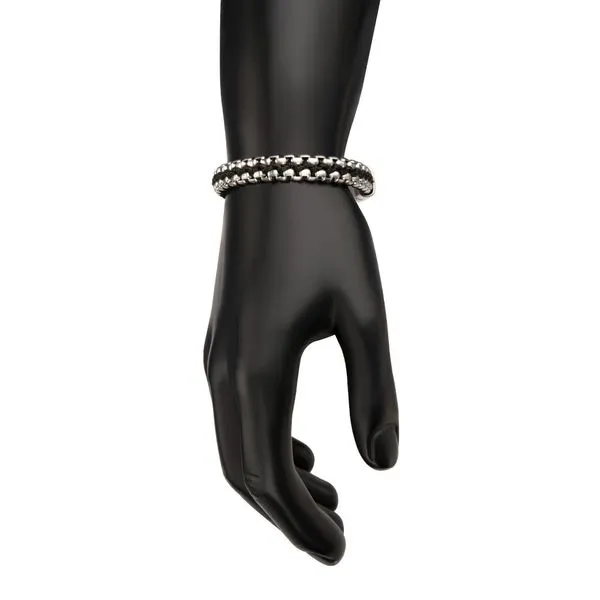 Matte Finish Stainless Steel Box Chain with Black Wax Cord Bracelet Image 5 Woelk's House of Diamonds Russell, KS