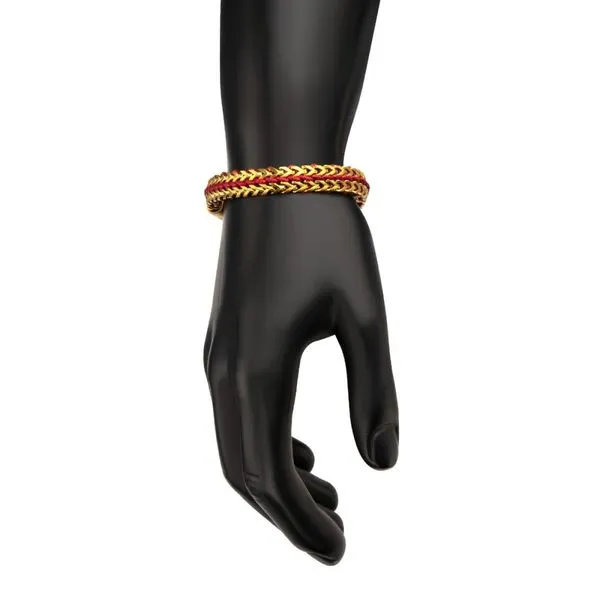 Matte Finish Gold IP Stainless Steel Foxtail Chain with Red Wax Cord Bracelet Image 5 Cellini Design Jewelers Orange, CT
