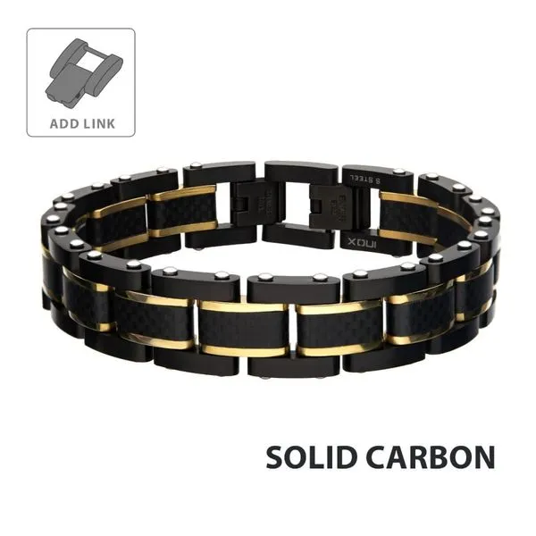 Black Carbon Fiber with Gold IP Link Bracelet Crews Jewelry Grandview, MO