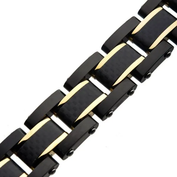 Black Carbon Fiber with Gold IP Link Bracelet Image 3 Crews Jewelry Grandview, MO