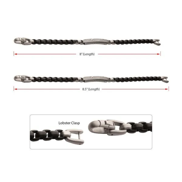 Black IP Steel Box Chain Bracelet with Damascus Steel Plate Image 3 Thomas A. Davis Jewelers Holland, MI