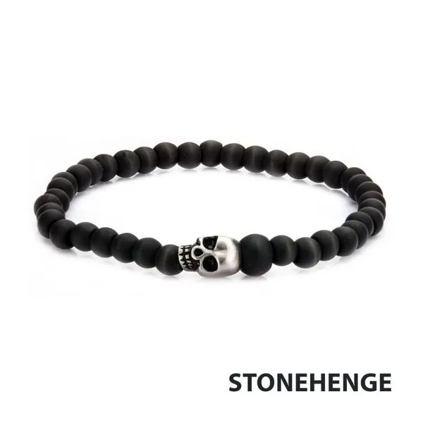 Stainless Steel Skull and Carbon Graphite Beads Bracelet Morin Jewelers Southbridge, MA