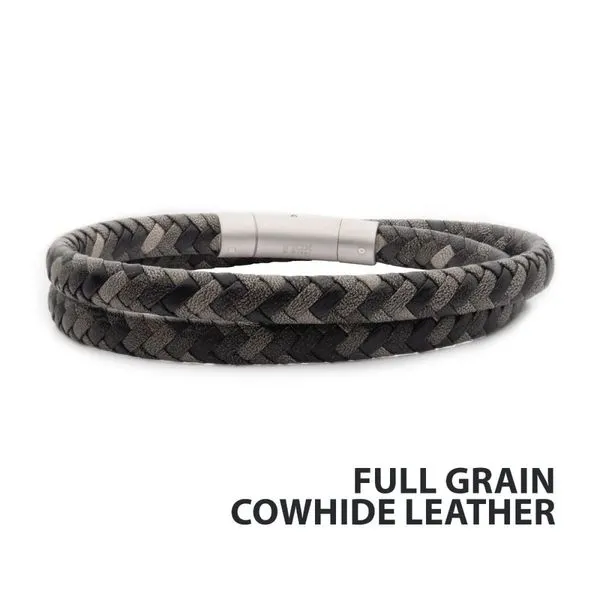 Grey Double Wrap Braided Full Grain Cowhide Leather Bracelet Spath Jewelers Bartow, FL