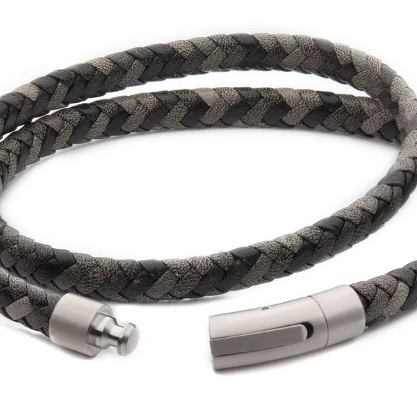 Grey Double Wrap Braided Full Grain Cowhide Leather Bracelet Image 3 Spath Jewelers Bartow, FL