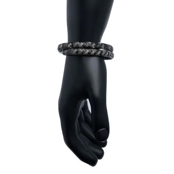 Grey Double Wrap Braided Full Grain Cowhide Leather Bracelet Image 4 Spath Jewelers Bartow, FL