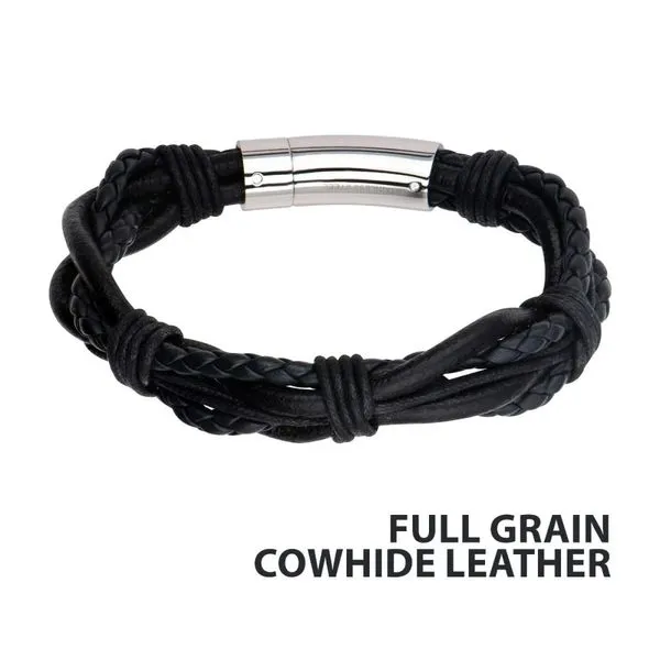 Multi Black Full Grain Cowhide Leather Bracelet with Steel Clasp Spath Jewelers Bartow, FL
