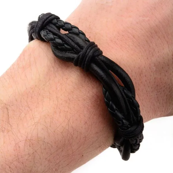 Multi Black Full Grain Cowhide Leather Bracelet with Steel Clasp Image 2 Spath Jewelers Bartow, FL