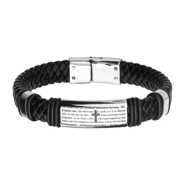 Black Braided Leather with Lord's Prayer ID Steel Bracelet Ken Walker Jewelers Gig Harbor, WA