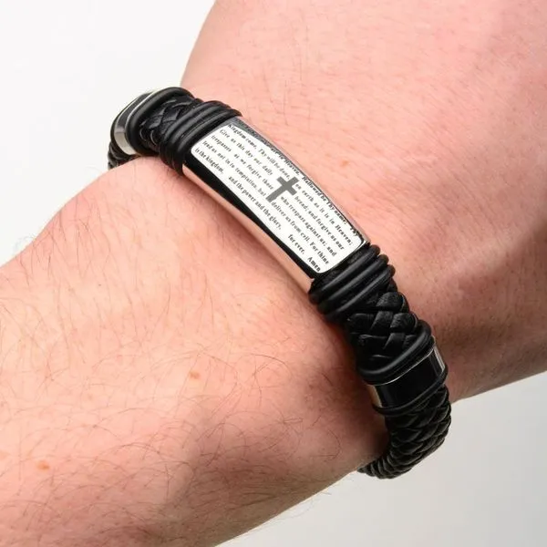 Black Braided Leather with Lord's Prayer ID Steel Bracelet Image 3 Ken Walker Jewelers Gig Harbor, WA