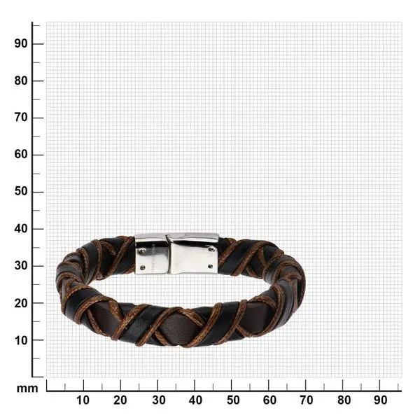 Stainless Steel Clasp with Woven Black & Light Brown Full Grain Cowhide Leather Bracelet Image 4 Timmreck & McNicol Jewelers McMinnville, OR