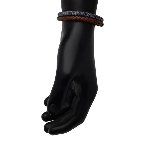 Black/White Nylon Cord & Brown Full Grain Cowhide Leather Stacking Duo Bracelet Image 4 Valentine's Fine Jewelry Dallas, PA