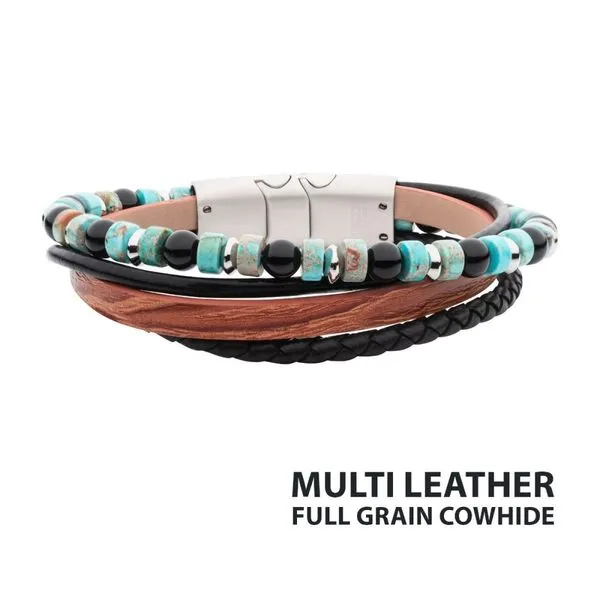 Full Grain Cowhide Leather with Black Onyx & Green Emperor Stone Bead Multi-Strand Bracelet Spath Jewelers Bartow, FL
