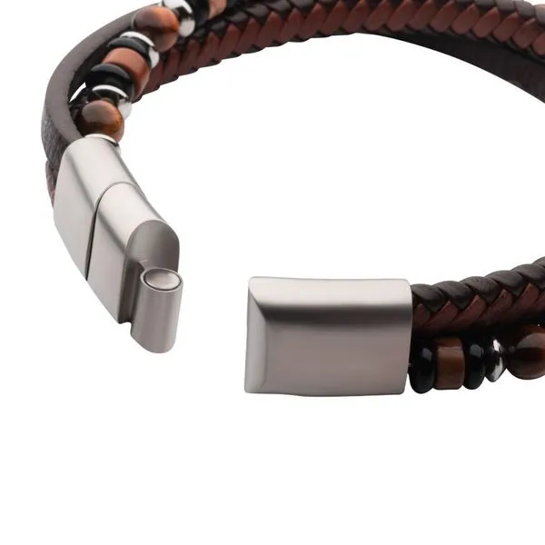 Full Grain Cowhide Leather with Black Onyx,Tiger's Eye & Piccaso Jasper Stone Multi-Strand Bracelet Image 3 Ask Design Jewelers Olean, NY