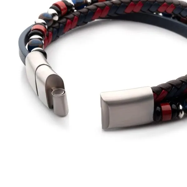 Full Grain Cowhide Leather with Black Onyx, Blue Golden & Red Agate Stone Multi-Strand Bracelet Image 3 Daniel Jewelers Brewster, NY