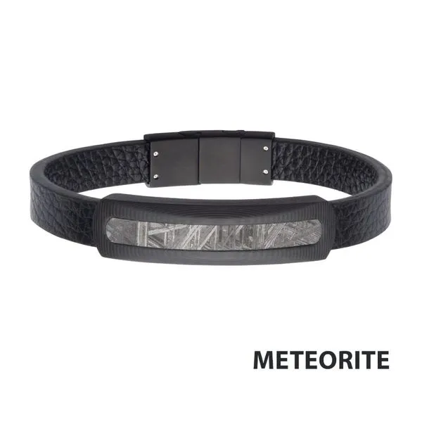 Carbon Fiber Meteorite Inlay Black Leather Bracelet Morin Jewelers Southbridge, MA